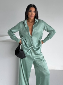 Set pijama dama din doua piese, cu nasturi – 2500402, Verde menta - Img 6