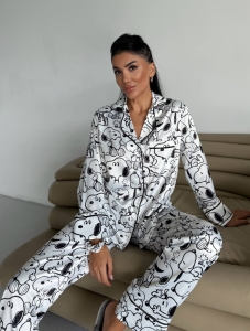 Set pijama dama din doua piese, cu nasturi – 2600019, Model Snoopy - Img 4