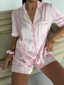 Set pijama dama din doua piese, cu nasturi – 2600045, Roz - Img 4