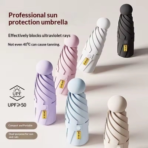 Umbrela pentru ploaie si soare, cu protectie UV din cauciuc negru, UMB001, Neagra - Img 2