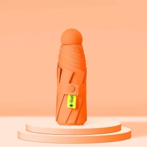 Umbrela pentru ploaie si soare, cu protectie UV din cauciuc negru, UMB008, Orange - Img 2