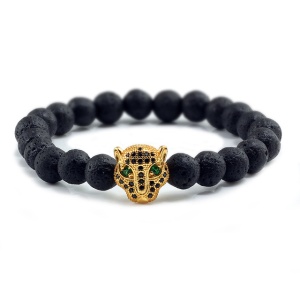 Bratara unisex leopard, BT143, Negru/Auriu - Img 1
