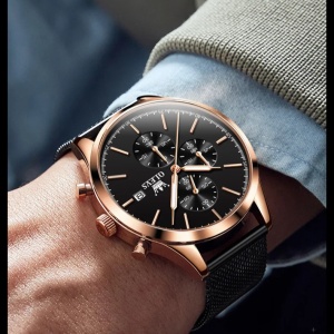 Ceas barbatesc Olevs CS1654, otel inoxidabil, negru-rose gold, cadran negru - Img 2