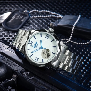 Ceas barbatesc Winner CS1729, automatic, otel inoxidabil, argintiu, cadran alb - Img 1