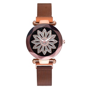Ceas dama GENEVA CS1031, model Starry Sky, bratara magnetica, elegant, maro - Img 1
