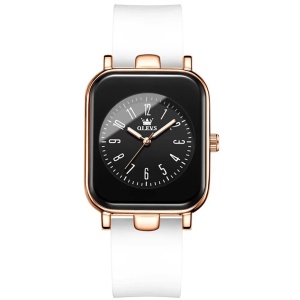 Ceas de dama Olevs CS1598, curea din silicon, alb-rose gold, cadran negru - Img 1