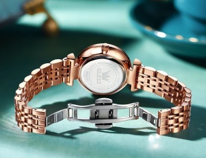 Ceas de dama Olevs CS1646, otel inoxidabil, rose gold, cadran albastru - Img 2