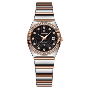 Ceas de dama Poedagar CS1865, otel inoxidabil, argintiu-rose gold, cadran negru - Img 1