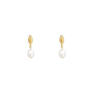 Cercei argint 925, JW1107, model elegant cu perla, placati cu aur - Img 1