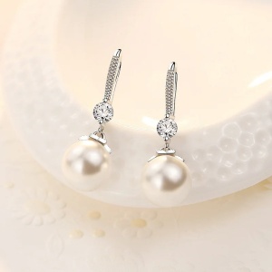 Cercei argint 925, JW1111, model elegant cu perla, placati cu rodiu - Img 3