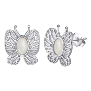 Cercei argint 925, JW1694, model fluture cu piatra Opal, placati cu rodiu