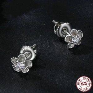 Cercei argint 925, JW1842, model floare, placati cu rodiu - Img 5