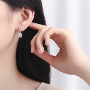 Cercei argint 925, JW797, model zirconiu alb, placati cu rodiu - Img 2