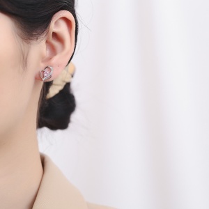Cercei argint 925, JW841, model inima cu zirconiu roz, placati cu rodiu - Img 2