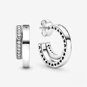 Cercei rotunzi argint 925, JW494, model cerc dublu, placati cu rodiu - Img 1