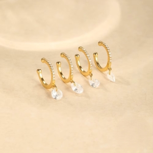 Cercel ear cuff argint 925, JW1673, model piatra, placat cu aur - Img 3