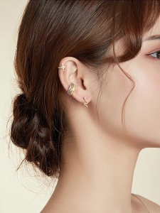 Cercel ear cuff argint 925, JW976, model cu pietre, placat cu rodiu - Img 2