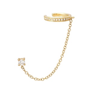 Cercel ear cuff argint 925, JW997, model cu lant, placat cu aur - Img 2
