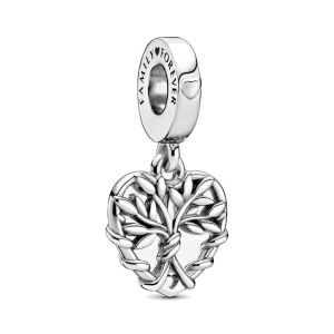 Charm/talisman argint 925, JW1144, model inima si copac, placat cu rodiu - Img 1