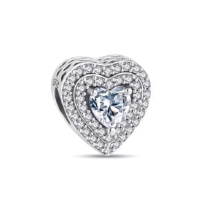 Charm/talisman argint 925, JW1155, model inima, placat cu rodiu - Img 1