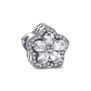 Charm/talisman argint 925, JW1160, model floare, placat cu rodiu - Img 1