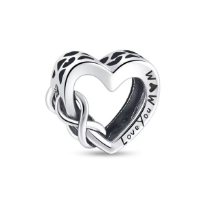 Charm/talisman argint 925, JW1165, model inima si infinit, placat cu rodiu - Img 1