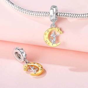 Charm/talisman argint 925, JW1648, model semiluna, placat cu rodiu - Img 3