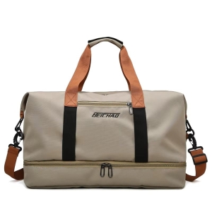 Geantă de călătorie unisex, textil, mânere piele ecologică, compartiment separat, bej