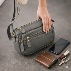 Geanta de dama, Caroline GT3834, piele naturala, Gri