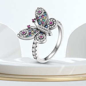 Inel argint 925, JW619, model fluture, placat cu rodiu - Img 5