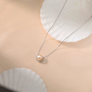 Lantisor argint 925, JW1705, model cu perla, placat cu rodiu - Img 3