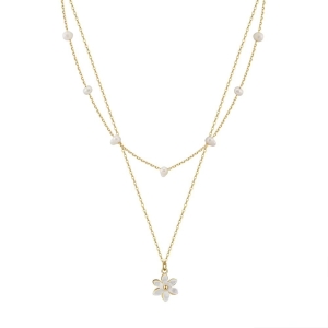 Lantisor argint 925, JW1707, model dublu cu floare, placat cu aur