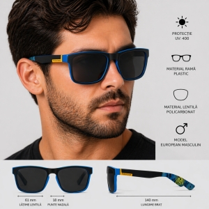 Ochelari de soare unisex, SG020, Negru/Albastru - Img 3