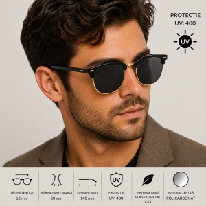 Ochelari de soare unisex, SG047, Negru/Auriu - Img 3
