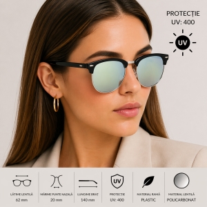 Ochelari de soare unisex, SG055, Negru/Verde - Img 2