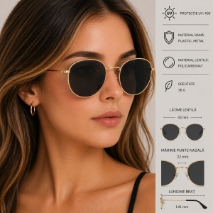 Ochelari de soare unisex, SG136, Negru/Auriu - Img 2