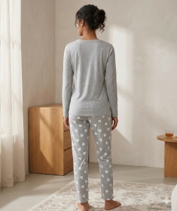 Pijama dama "Everyday", din bumbac, doua piese, 14900, Gri - Img 3