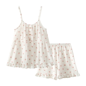 Pijama dama "Sweet Strawberry" din doua piese, PJ026, Alb - Rosu - Img 3