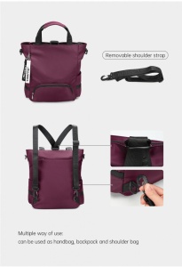 Rucsac geantă 2 în 1 unisex, material textil, curea de umăr, bordo - Img 8