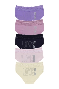 Set 5 perechi de chiloti din bumbac, cu dantela, pentru dama, 32000, Multicolor