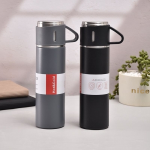 Set Cadou Termos Premium 500 ml + 3 Cani din Inox, TRM013, Gri - Img 2
