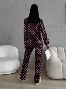 Set pijama dama din doua piese, cu nasturi – 2301408, Negru/ Roz - Img 5