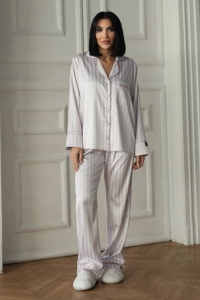 Set pijama dama din doua piese, cu nasturi – 2401656, Gri deschis