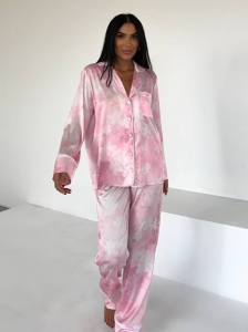 Set pijama dama din doua piese, cu nasturi – 2401667, Roz floral - Img 4