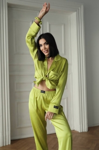 Set pijama dama din doua piese, cu nasturi – 2500004, Verde olive - Img 7