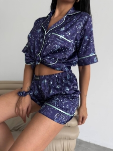 Set pijama dama din doua piese, cu nasturi – 2500100, Bleumarin Floral - Img 4