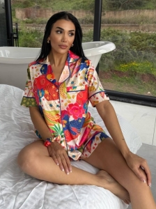 Set pijama dama din doua piese, cu nasturi – 2500151, Tropical Mix - Img 3