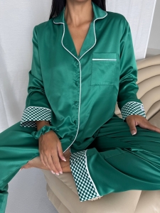 Set pijama dama din doua piese, cu nasturi – 2500259, Verde - Img 5