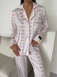 Set pijama dama din doua piese, cu nasturi – 2500343, Alb/Roz - Img 3