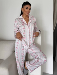Set pijama dama din doua piese, cu nasturi – 2500343, Alb/Roz - Img 6
